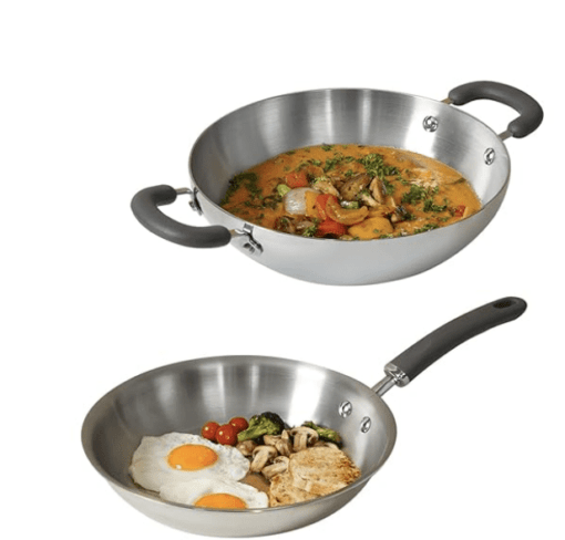Meyer Trivantage Nickel Free Stainless Steel 3 Piece Cookware Set | Triply Cookware Set with Heavy Bottom | Induction base cookware set - 24cm Frying Pan + Kadai with Interchangeable Lid, Silver - Image 3